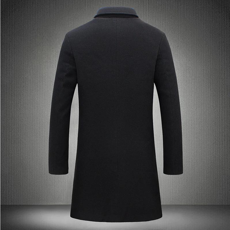 Men's Mid-length Trench Coat Fall Winter Slim Pockets Single-breasted Collar Jacket Casual Business Comfortable Overcoat Clothing