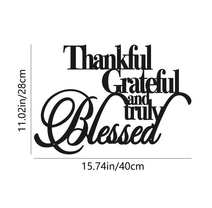 Elegant Thankful Grateful Blessed Metal Art -Wall Decor For Home Office Bedroom