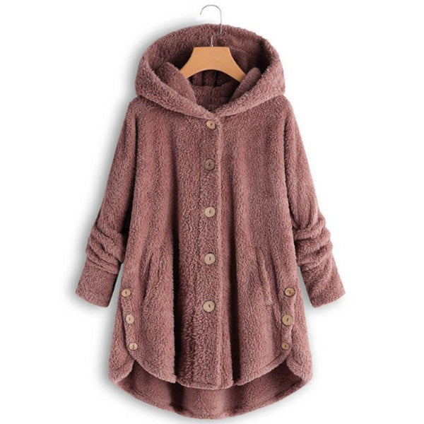Plus Size Women's Vintage Sherpa Hooded Cardigan Plush Lined Button Up Jacket For Autumn And Winter