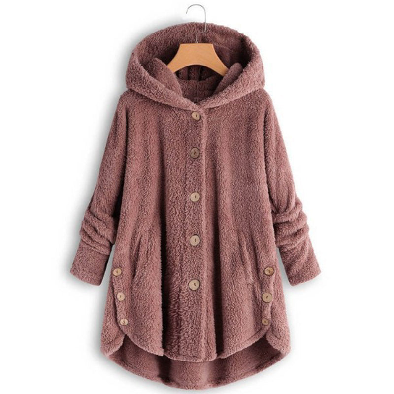 Plus Size Women's Vintage Sherpa Hooded Cardigan Plush Lined Button Up Jacket For Autumn And Winter