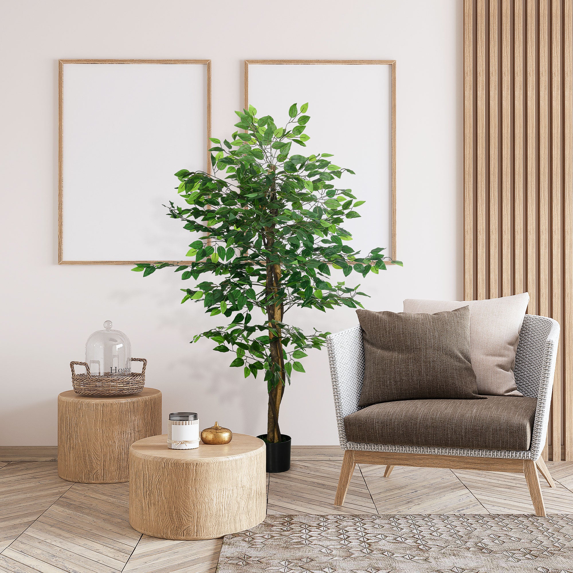 5ft Artificial Tree, Indoor Fake Ficus with Pot for Home Office Living Room Decor